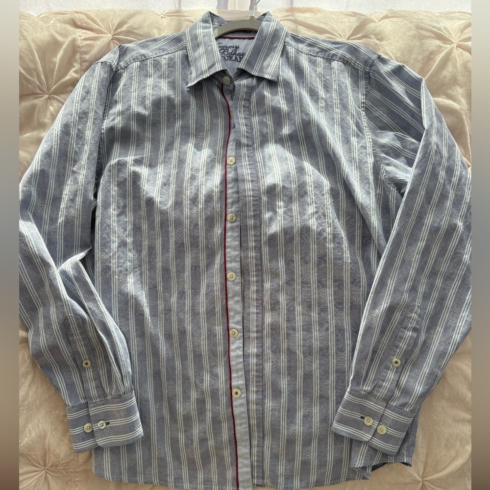 tommy bahama men's dress shirt EUC stripes with paisley blue white L